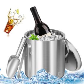 Double-Wall Stainless Steel Insulated Ice Bucket 3L Ice Holder Ice Container with Lid Scoop Strainer Handle for Wine Champagne Beer Parties Cockt