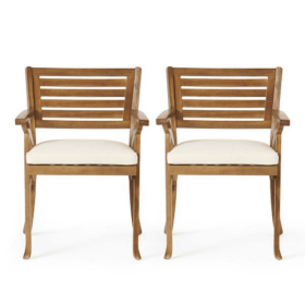 Outdoor Ermosa KD Solid Wood Dining Chair With Cushion Two-piece Set (Option: 2Pcs)