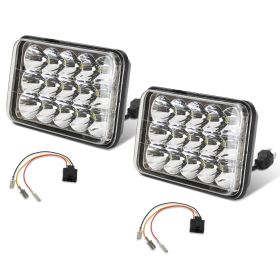 2Pcs 4x6in Car LED Headlights Vehicle Rectangular Headlamp With H4 Socket H4-to-3Pins Adapter With High Low Beam White Light IP68 Waterproof For (Option: 2Pcs)
