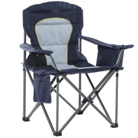Folding Camping Chair Portable Padded Oversized Chairs with Cup Holders (Color: Navy Blue)