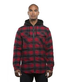 Burnside B8620 Men's Hooded Flannel Jacket (Color: Red, size: L)
