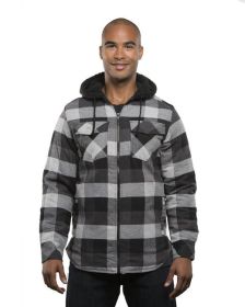 Burnside B8620 Men's Hooded Flannel Jacket (Color: BLACK/ GREY, size: M)