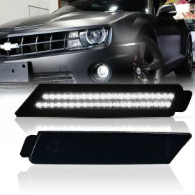 Smoked White LED Front Bumper Side Marker Lights Lamp For 2010-2015 Chevy Camaro (Color: White)